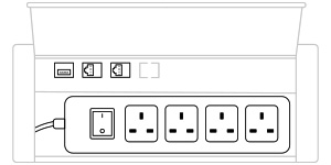 mediabox M04 UK (4x230V, 2xRJ45, 1xUSB) x 1, aluminium
