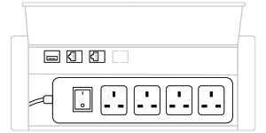 mediaport M14 UK (4x230V, 2xRJ45, 1xUSB) x 1, plastic