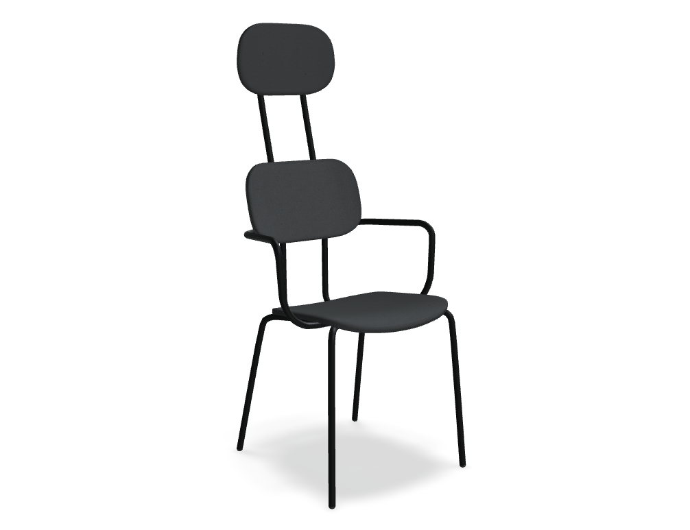 krzesło z zagłówkiem tapicerowane podstawa czworonożna -  NEW SCHOOL - siedzisko, oparcie, zagłówek - tkanina, podstawa - 4 nogi, metal malowany proszkowo, stopki tworzywowe