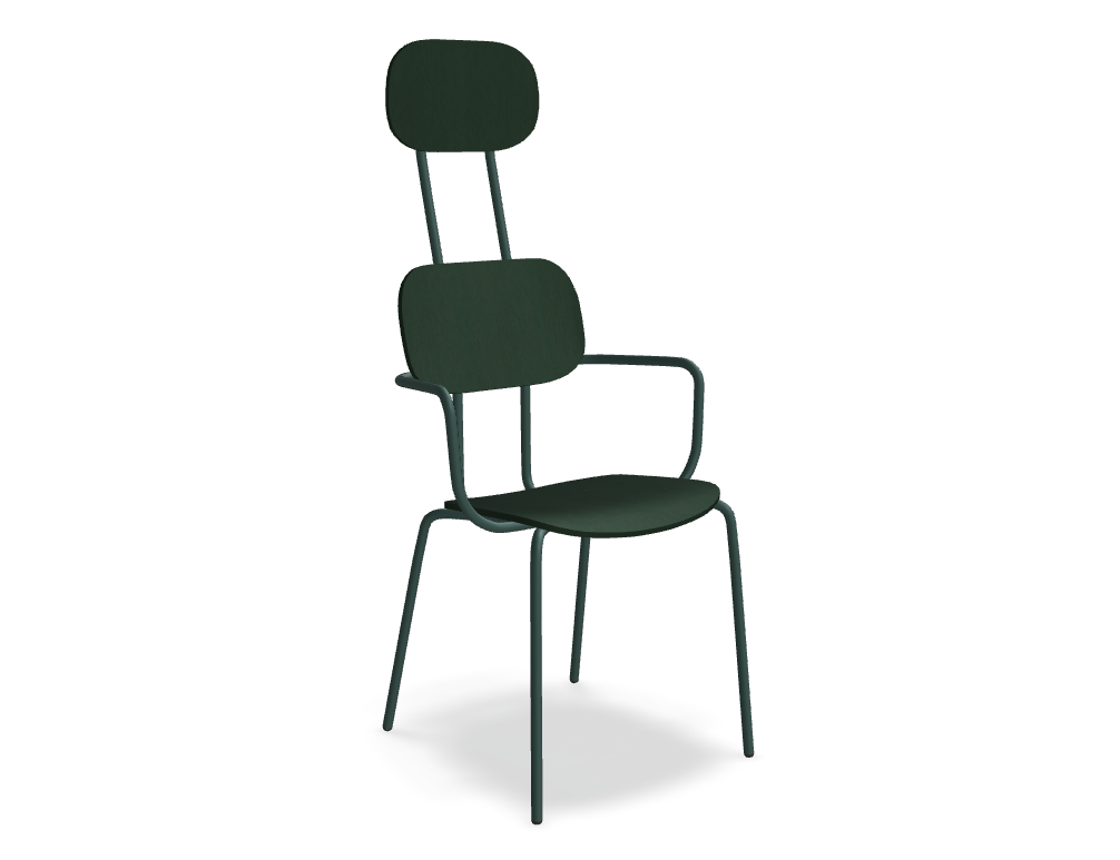 krzesło z zagłówkiem ze sklejki podstawa czworonożna -  NEW SCHOOL - siedzisko, oparcie, zagłówek - sklejka, podstawa - 4 nogi, metal malowany proszkowo, stopki tworzywowe