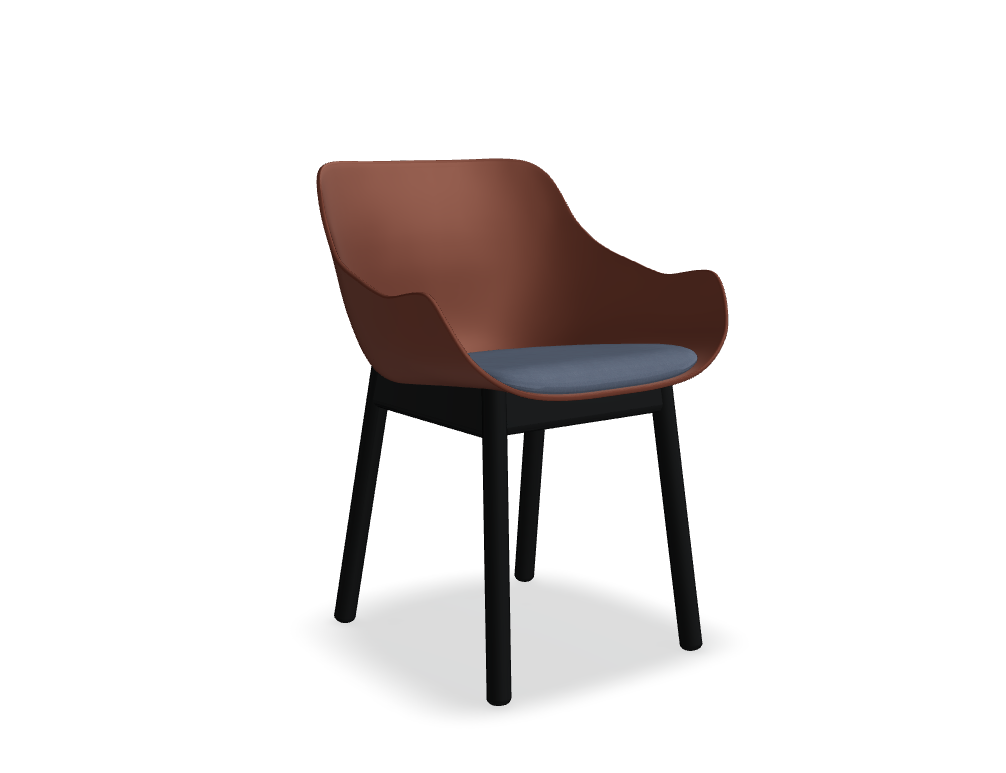 silla con base de madera -  BALTIC REMIX - silla: asiento de polipropileno con cojín; base de 4 patas de madera