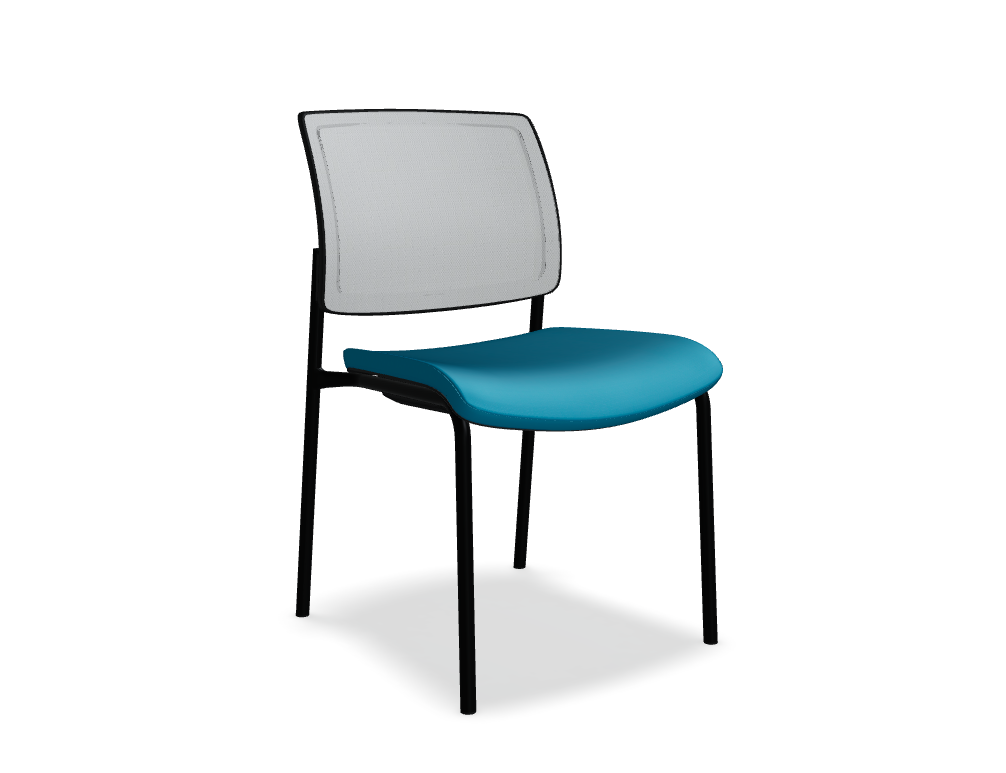 chaise de réunion -  GAYA - assise tapissée; dossier - résille String; 4-pieds métallique; pieds avec patins plastique