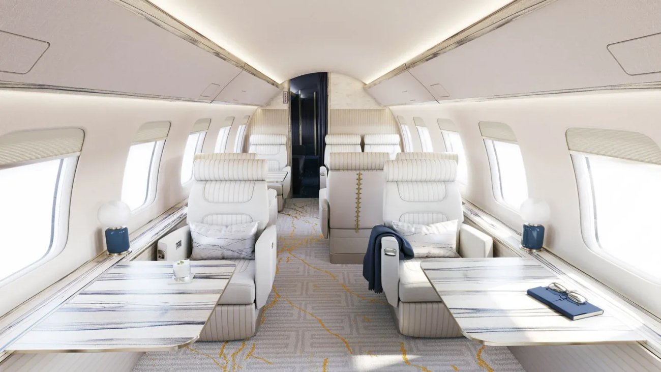 Interno dell'aereo Bombardier Global 7500