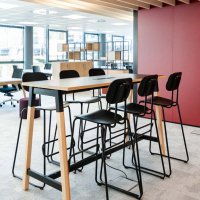 high table Ogi W: natural oak, RAL9005; high stool New School: RAL9005