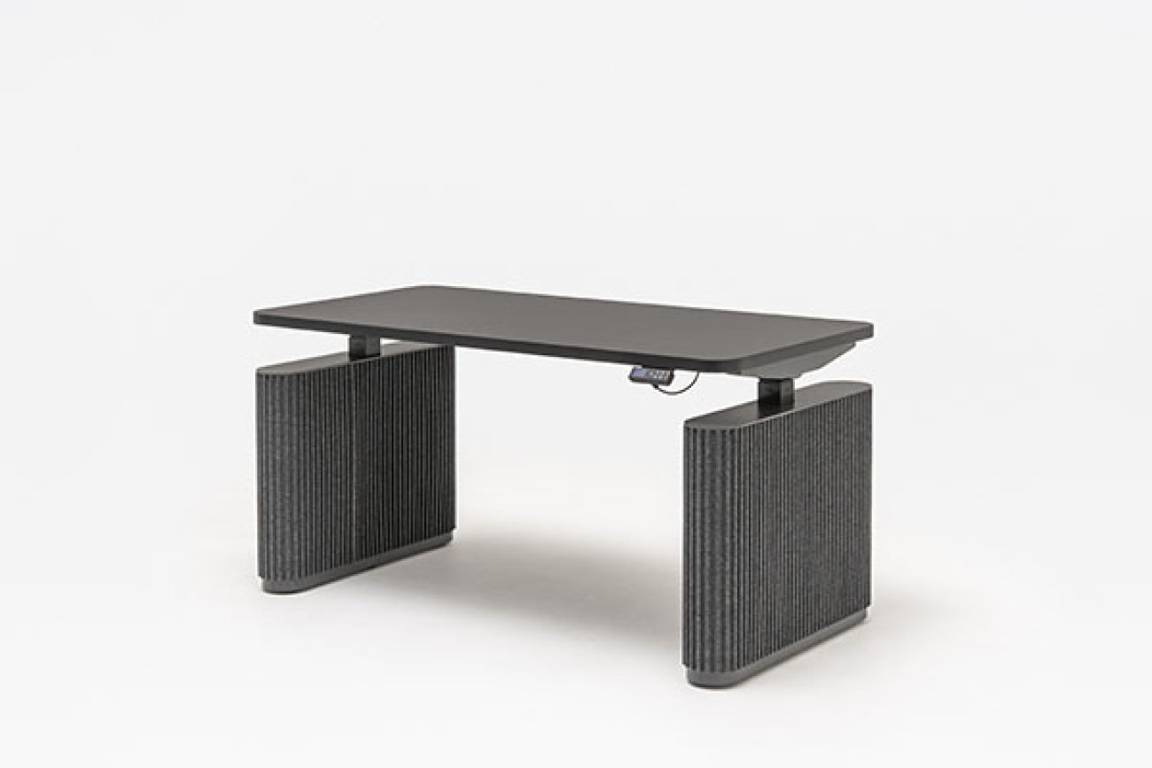 Electrically Adjustable Desk With Felt Panels Ogi Drive