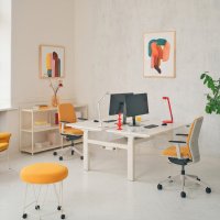 bench desk with electric height adjustment and common cable tray New generation Ogi Drive Bench