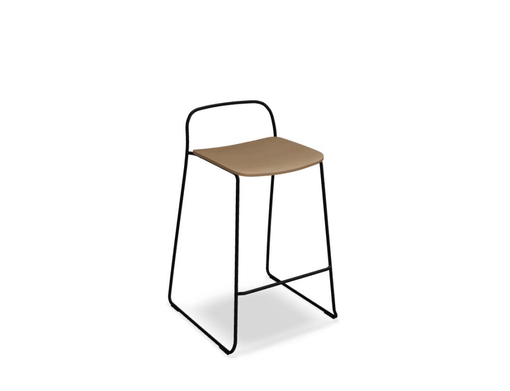 high stool -  AFI - low stool; seat - plywood; base - sledge - powder coated steel, polypropylene feet