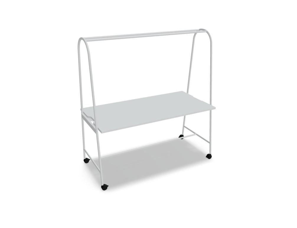 high table -  AURA - high table; sharp edges of the tabletop, frame with castors