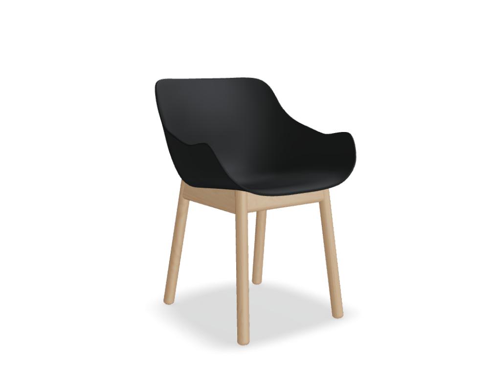 chair with wooden base -  BALTIC BASIC - polypropylene seat - base - wooden 4-legged