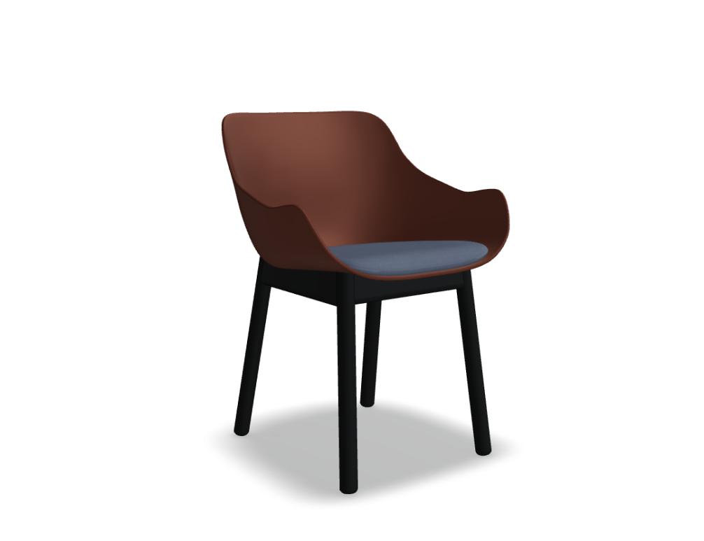 chaise avec pietement bois -  BALTIC REMIX  - assise polypropylène avec coussin, base - 4-pieds, bois