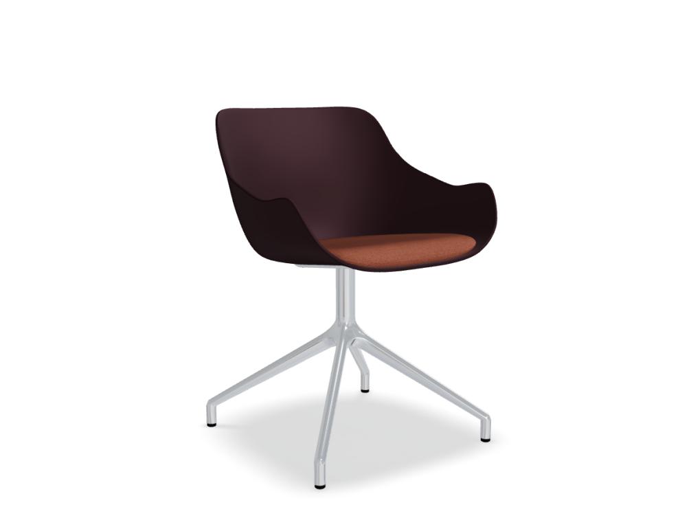 chaise base aluminium poli -  BALTIC REMIX  - assise polypropylène avec coussin; pied - 4 pieds étoile aluminium poli; patins en polypropylène; siège  pivotant -  360°