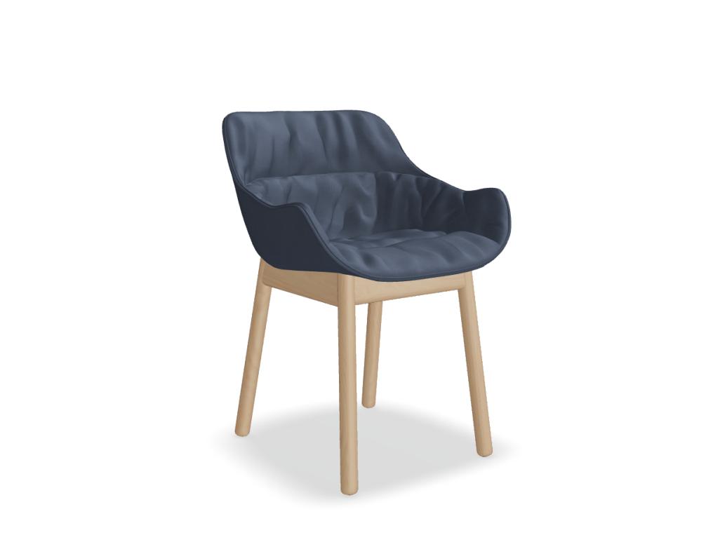 chair with wooden base -  BALTIC SOFT DUO - upholstered seat, draped cushion - base - wooden 4-legged
