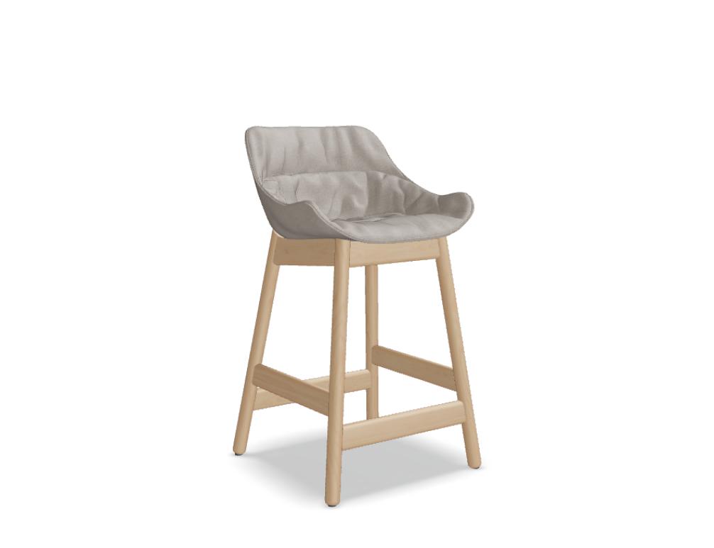 high stool wooden base -  BALTIC SOFT DUO - low stool - upholstered seat;  base - wooden 4-legged
