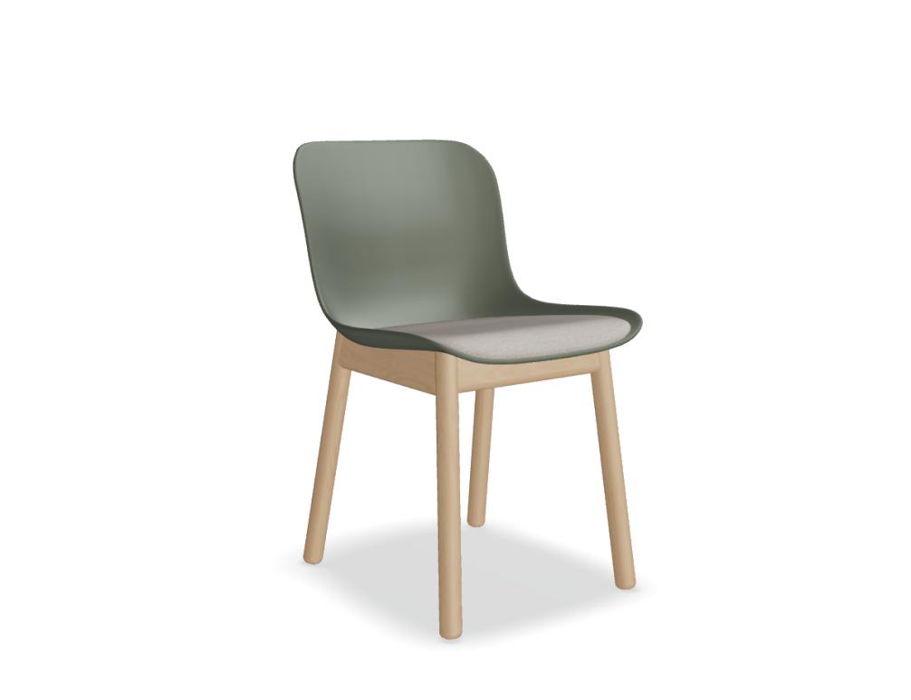 chair wooden base -  BALTIC 2 REMIX - polypropylene seat with cushion - base - wooden 4-legged