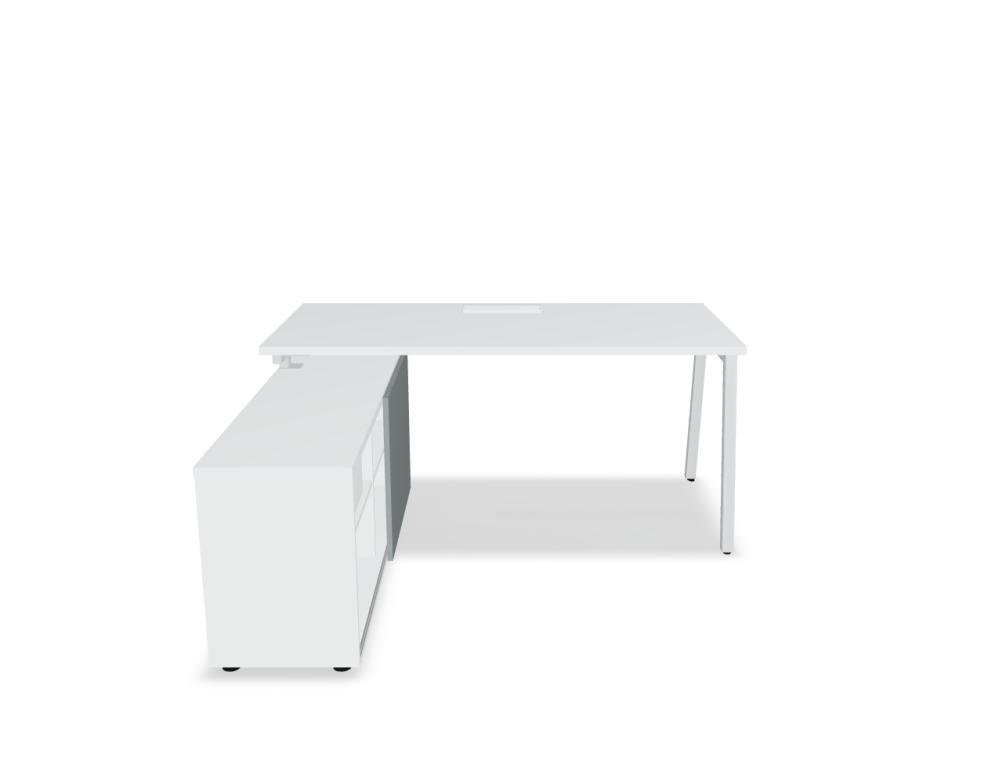Schreibtisch mit Schrank  -   OGI M - Schreibtisch mit Managerschrank und Metallbein; auf Schrank gestützt