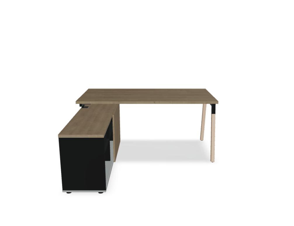 Schreibtisch mit Schrank  -  OGI W - Schreibtisch mit Managerschrank und Holzbein, auf Schrank gestützt