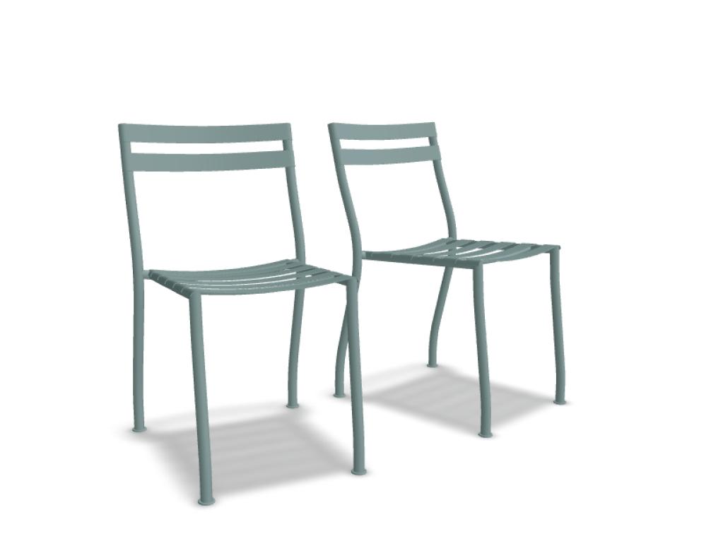 chair, set of 2 -  FLANER - outdoor chair without armrest; seat, back - powder-coated metal bars; base - 4-legged, powder-coated metal