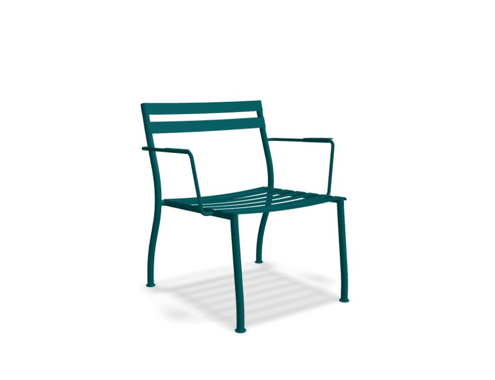 armchair -  FLANER - outdoor armchair with armrest; seat, back - powder-coated metal bars; base - 4-legged, powder-coated metal