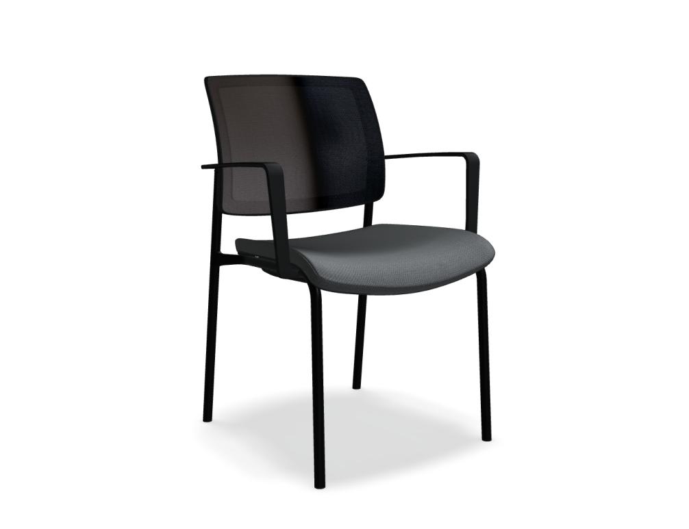chaise de réunion -  GAYA - assise tapissée; dossier - résille String; 4-pieds métallique; pieds avec patins plastique