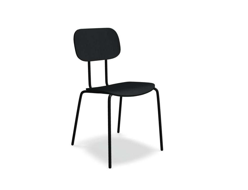 Stuhl aus Sperrholz mit 4-Bein-Gestell  -  NEW SCHOOL - Sitz, Lehne - Sperrholz; 4-Fuß, Metall, pulverbeschichtet; Füßchen aus Polypropylen