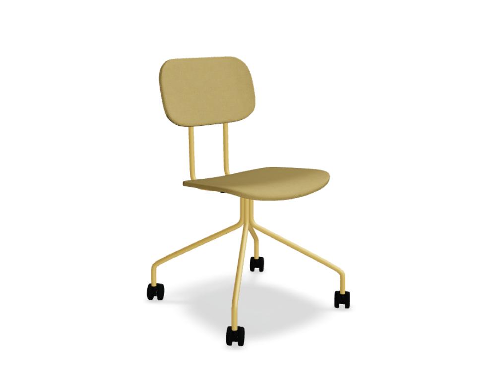 silla tapizada con base fija con ruedas -  NEW SCHOOL - asiento y respaldo de  tapizado; base estrella 4 puntas acero lacado - ruedas