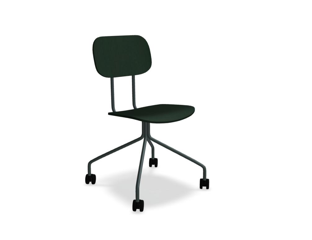 plywood chair fixed base with castors -  NEW SCHOOL - seat, back - plywood; base - 4-star, powder coated steel, castors