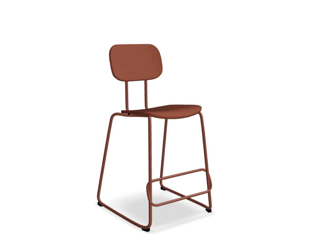 upholstered high stool  -  NEW SCHOOL - low stool; seat, back - fabric; base - sledge, powder coated steel, polypropylene feet