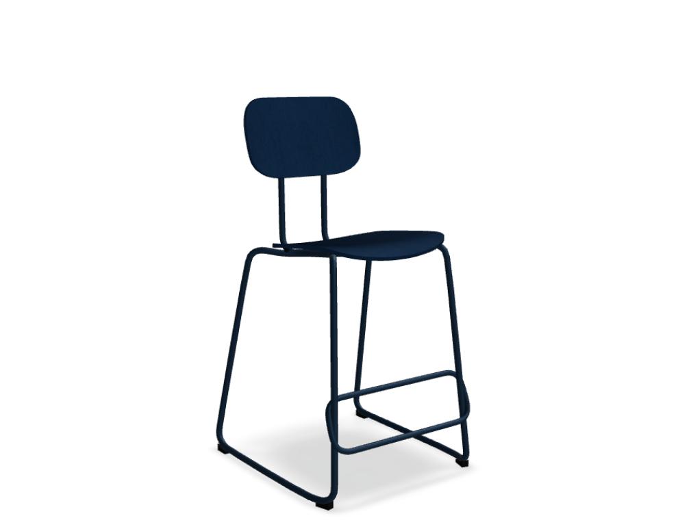 plywood high stool -  NEW SCHOOL - low stool; seat, back - plywood; base - sledge, powder coated steel, polypropylene feet