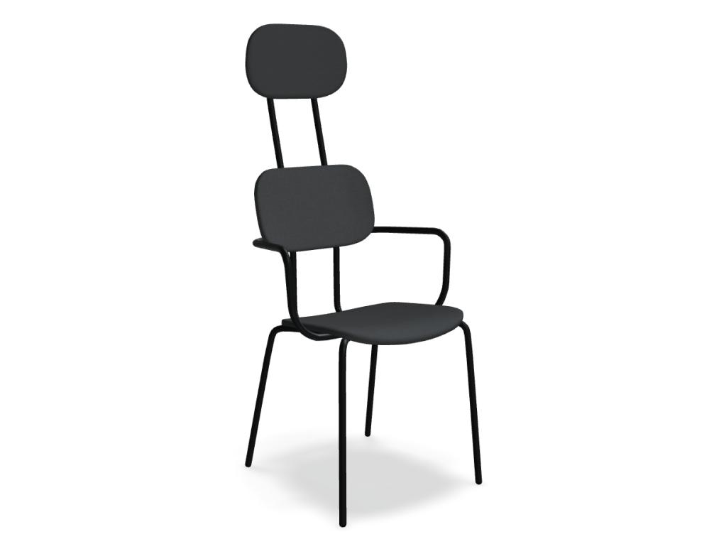gepolsterter Stuhl mit Kopfstütze und 4-Bein-Gestell  -  NEW SCHOOL - Sitz, Lehne, Kopfstütze -Stoff; 4-Fuß, Metall, pulverbeschichtet; Füßchen aus Polypropylen