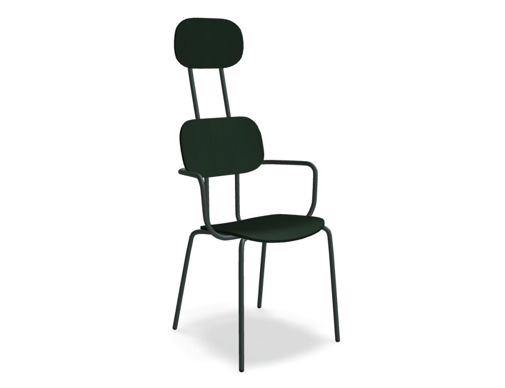 Stuhl aus Sperrholz mit Kopfstütze und 4-Bein-Gestell  -  NEW SCHOOL - Sitz, Lehne, Kopfstütze - Sperrholz; 4-Fuß, Metall, pulverbeschichtet; Füßchen aus Polypropylen