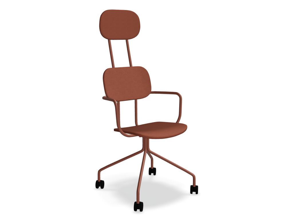 Gepolsterter Stuhl mit Kopfstütze und festem Gestell auf Rollen -  NEW SCHOOL - Sitz, Lehne, Kopfstütze - Stoff; 4-Sternfuß, Metall, pulverbeschichtet; Castor-Räder