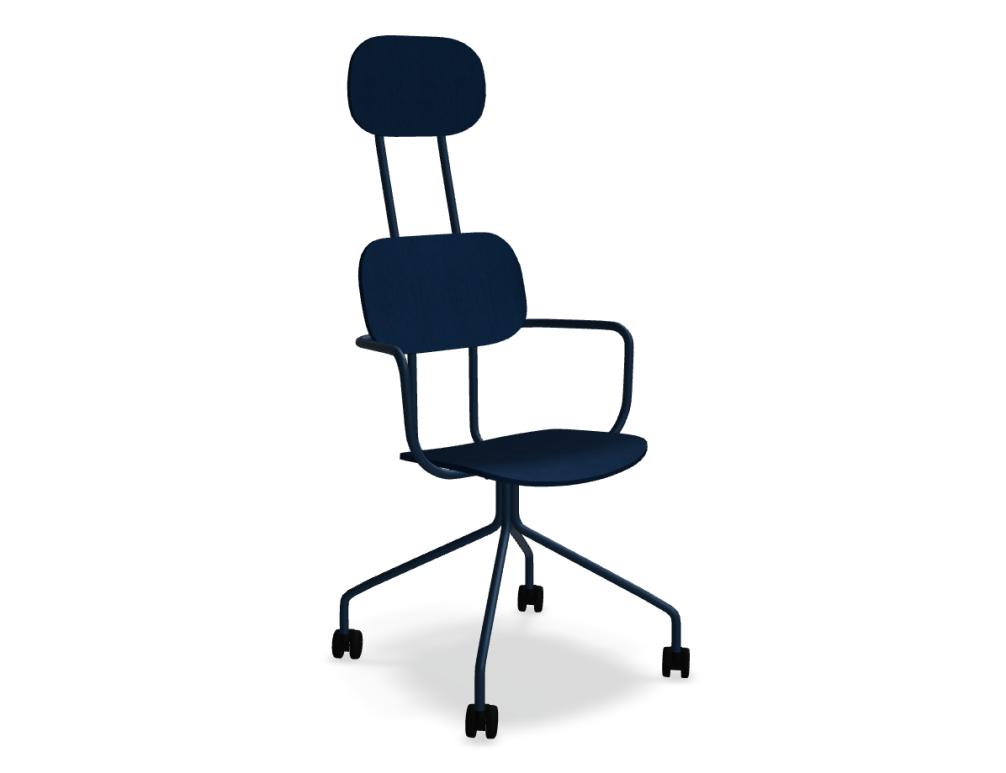 krzesło z zagłówkiem ze sklejki podstawa stała z kółkami -  NEW SCHOOL - siedzisko, oparcie, zagłówek - sklejka, podstawa - 4-ro ramienna metal malowany proszkowo, kółka