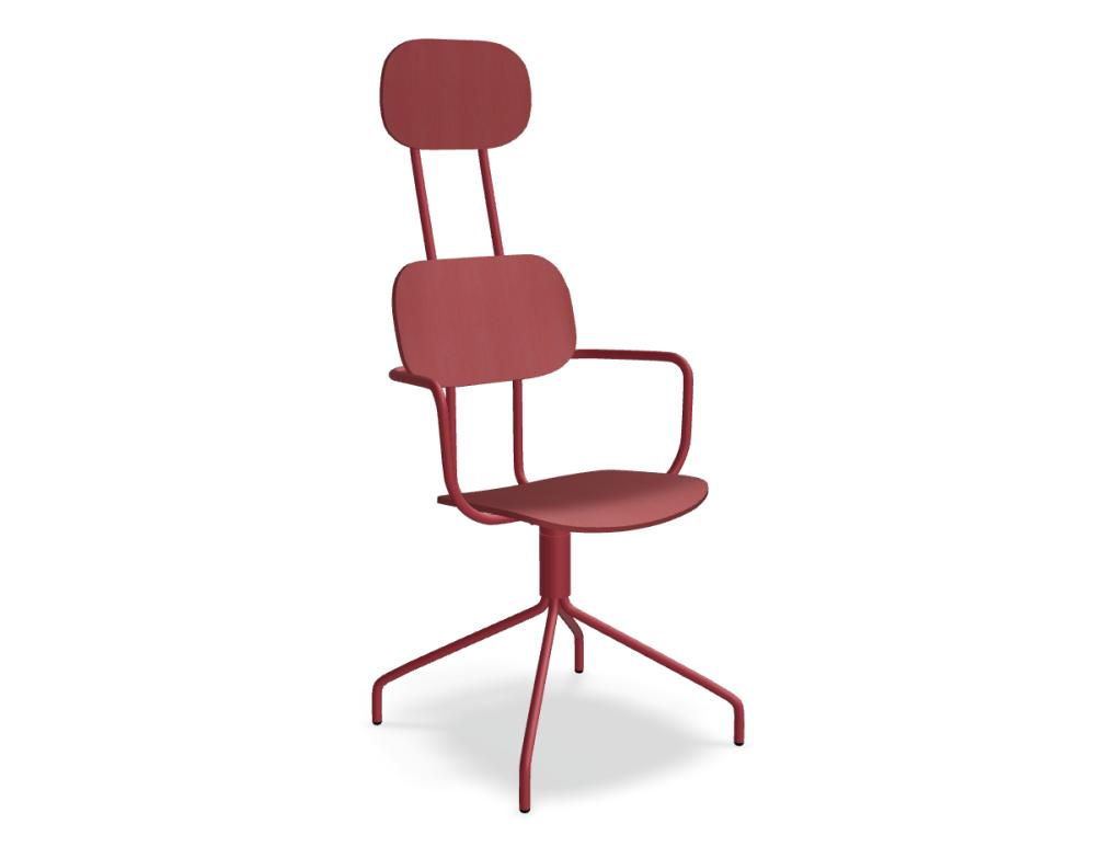 krzesło z zagłówkiem ze sklejki podstawa obrotowa -  NEW SCHOOL - siedzisko, oparcie, zagłówek - sklejka, podstawa - 4-ro ramienna, metal malowany proszkowo, stopki tworzywo we, siedzis ko obrotowe - 360°