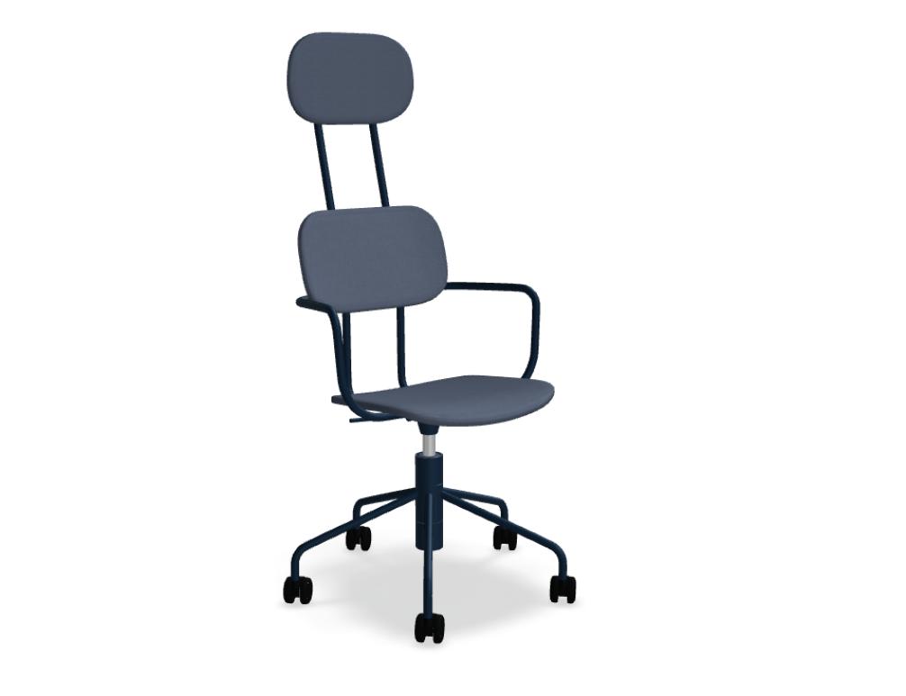 krzesło z zagłówkiem tapicerowane z regulacją wysokości -  NEW SCHOOL - siedzisko, oparcie, zagłówek - tkanina, podstawa - 5-cio ramienna, metal malowany proszkowo, stopki tworzywowe, siedzis ko obrotowe - 360°;stalowa kolumna gazowa, zakres regulacji 100 mm