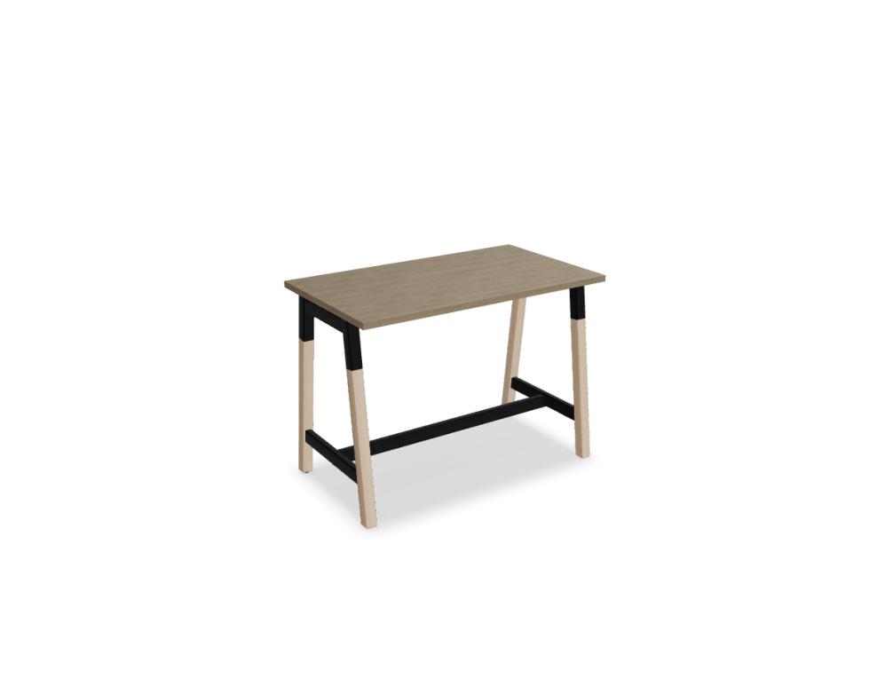 table haute -  OGI W - table haute, piétement métallique, profil 50 × 50 mm, pieds bois