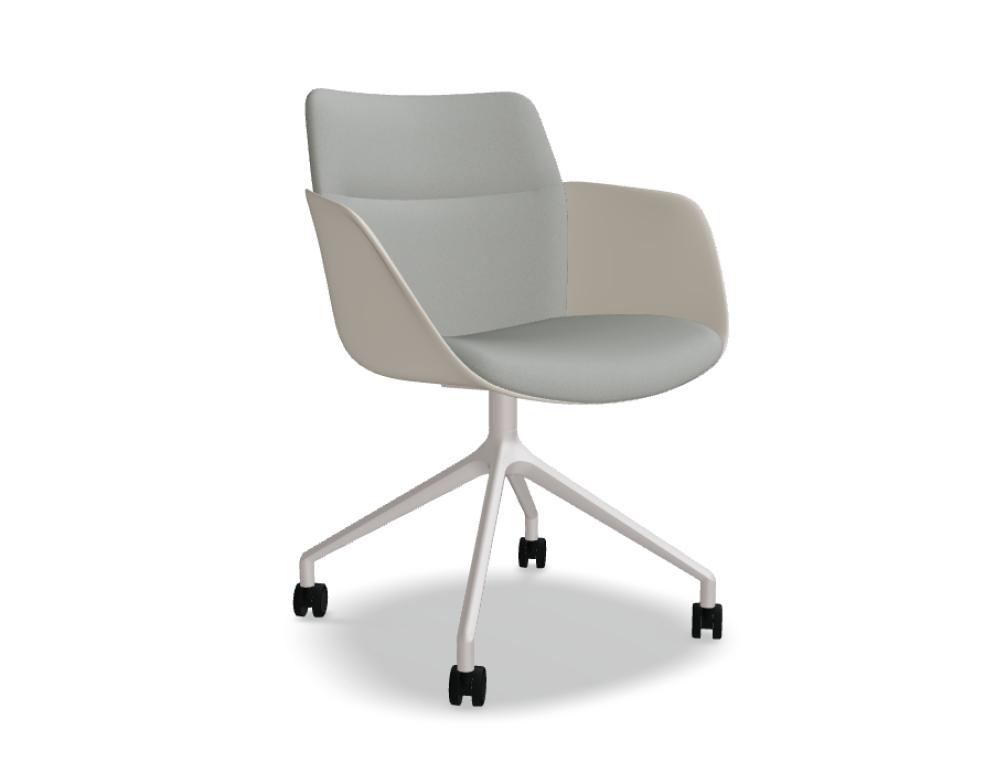 chaise avec piètement pivotant en aluminium -  SENDA - dossier bas, assise tapissée; pied - 4 pieds étoile aluminium, finition peinture poudre époxy; roulettes; siège pivotant - 3 60°