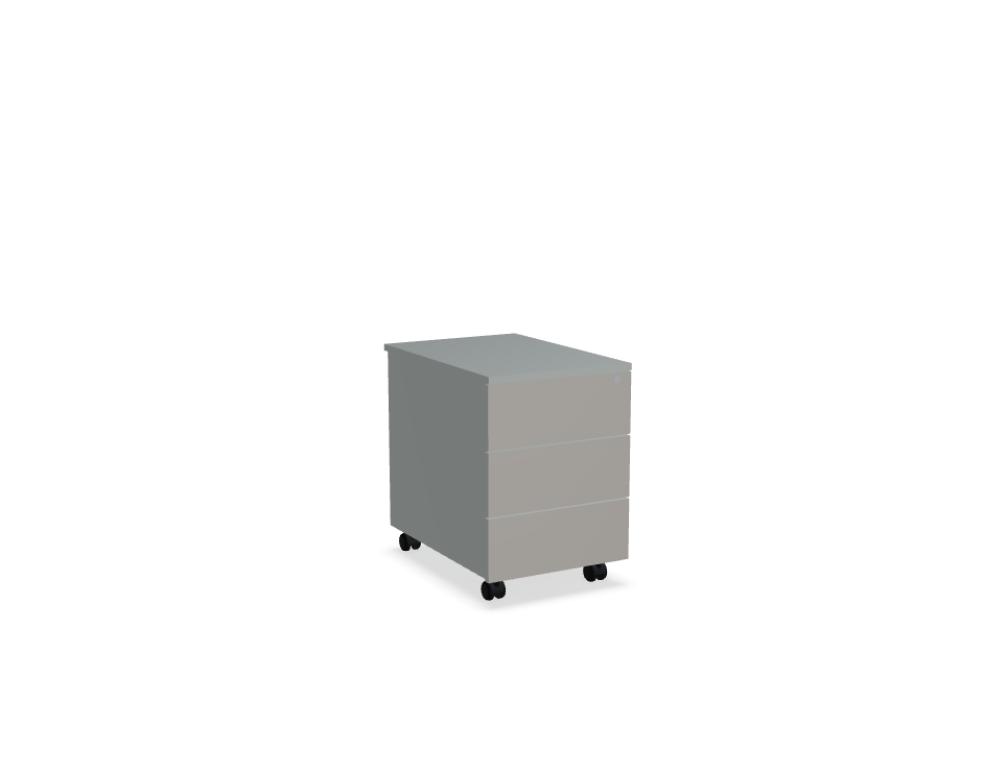 Rollcontainer -  COLOR - Rollcontainer, ohne Griffe, 3 Metallschubladen Zentralverschluss, Klappschlüssel, mit Blockierung gegen das gleichzeitige A usfahren von mehreren Schubladen, HPL - Front und Oberplatte
