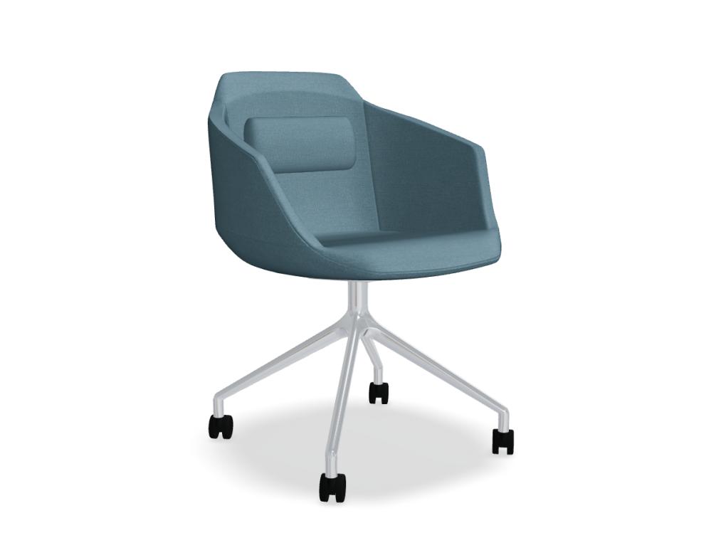 Stuhl mit poliertem Aluminiumgestell -  ULTRA - gepolsterter Sitz mit Kissen; 4-Sternfuß, Aluminium poliert; Castor-Räder; Drehsitz - 360°