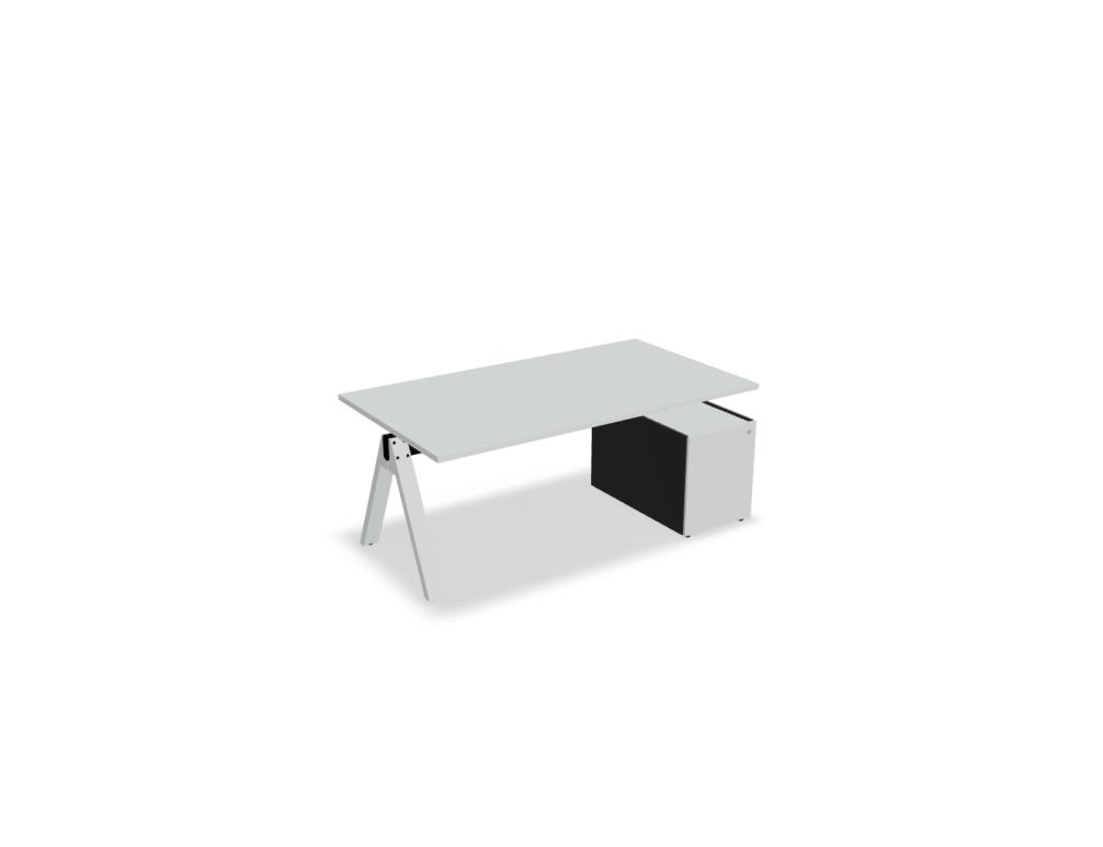 bureau de direction avec crédence -  VIGA M - bureau simple appui sur caisson - caisson avec rangements des deux côtés; plateau en mélaminé