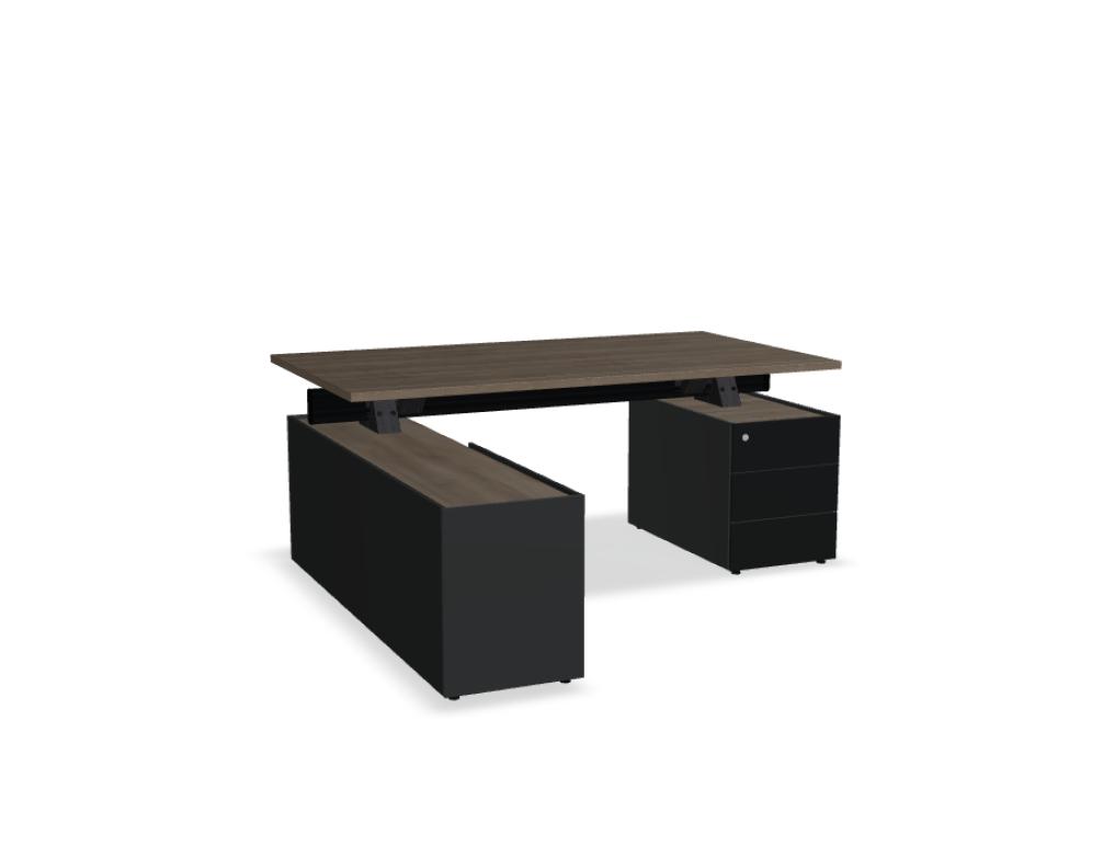 executive desk with storage and pedestal -  VIGA M - desk with menager storage, supported on pedestal - pedestal with access from both sides; melamine top; tabletop 25 mm